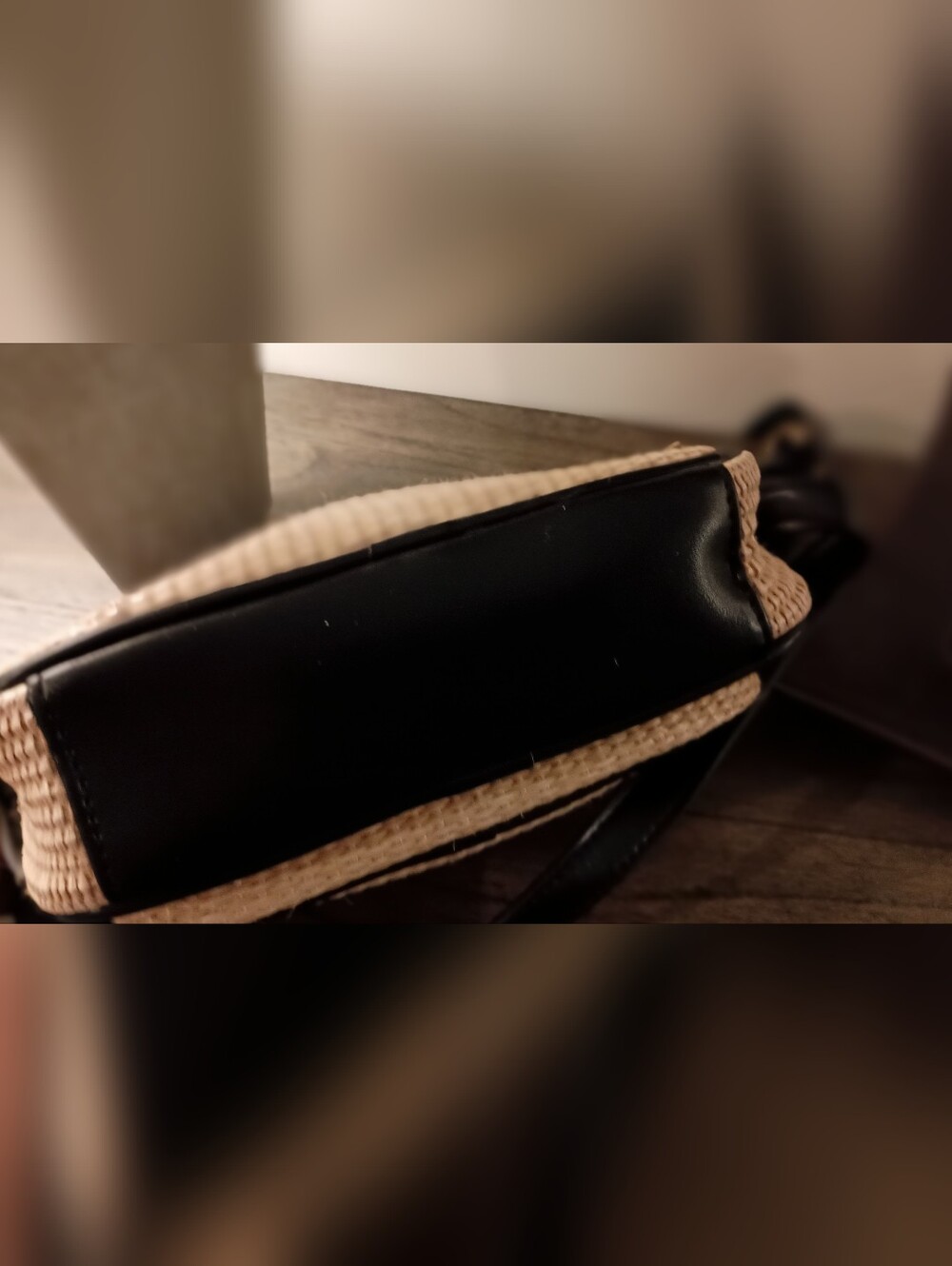 Time and Tru Beige Woven Crossbody with Black Trim and Gold Accent - Picture 4 of 10